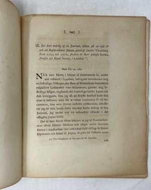 「1780年2月10日に読み上げられた、ジョゼフ・バンクス卿に宛てられたツンベルク医師による1775年と1776年の日本帝国への航海・滞在日記抜粋」